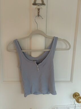 Ribbed Scoop Neck Tank Top in Light Blue